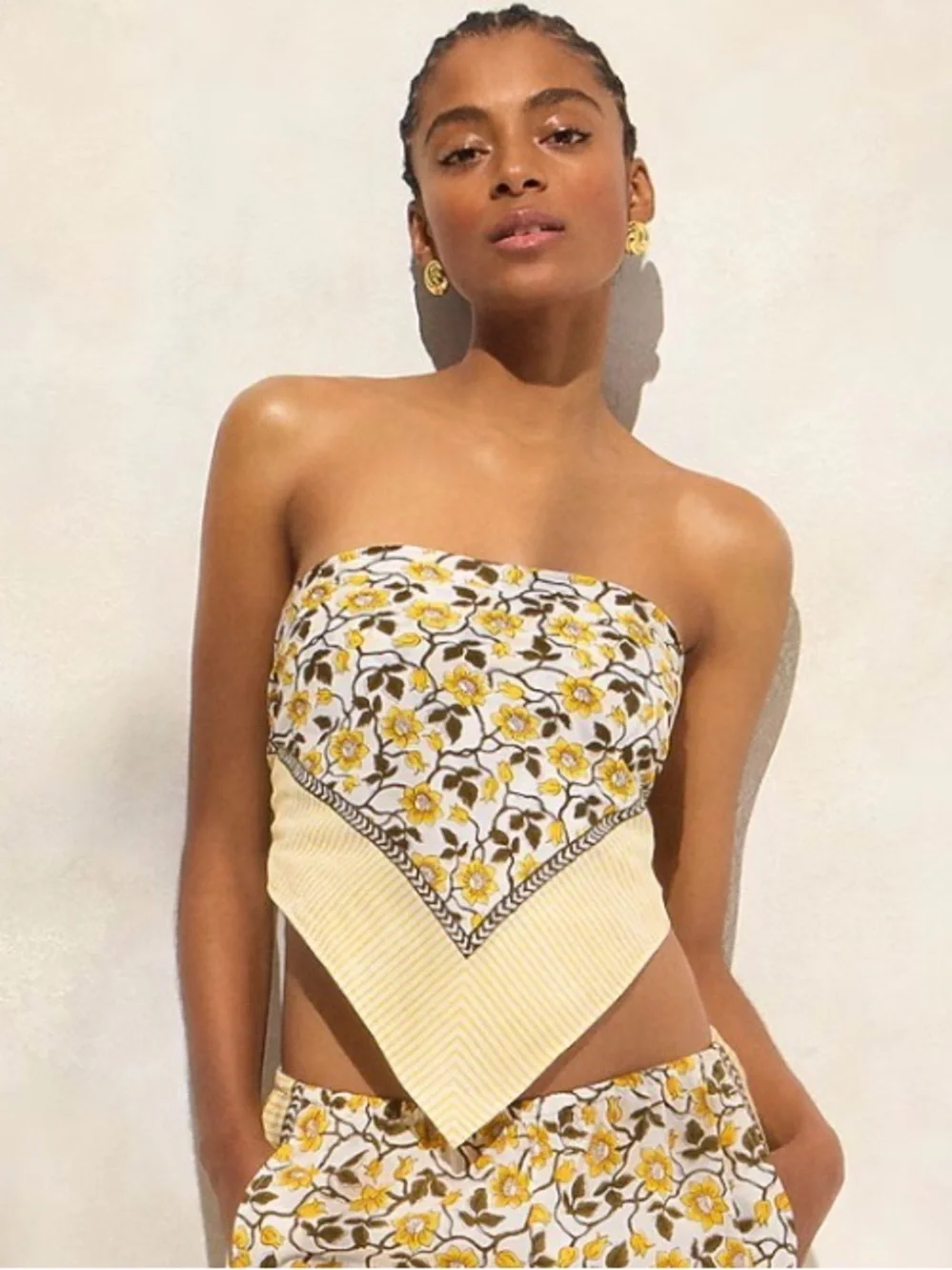 J. Crew Cotton Voile Bandana Top in yellow daffodil daze block print NWOT M/L